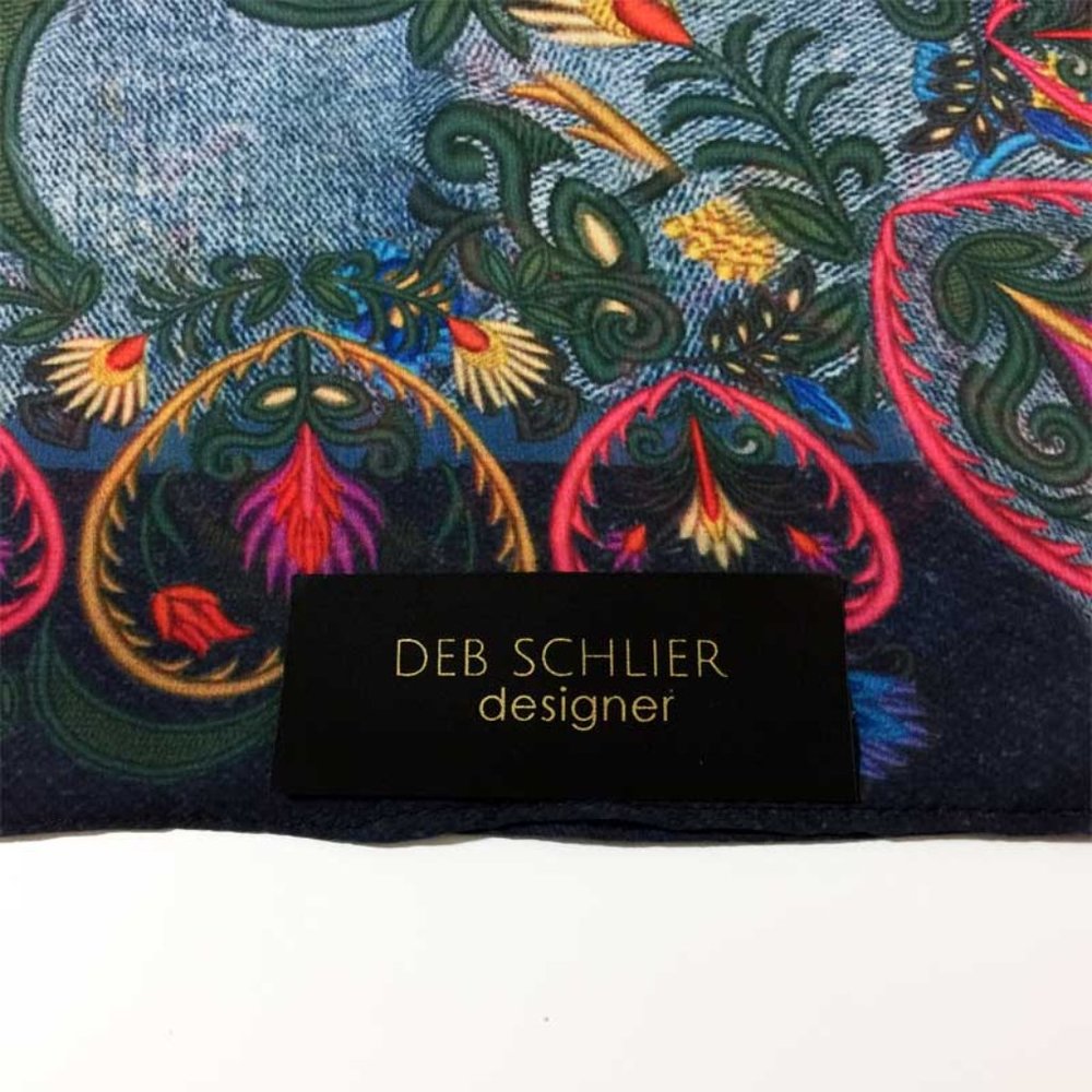 Floral Hippie Shawl. Printed Denim Swedish Folk Chiffon Scarf - Picture 12 of 12